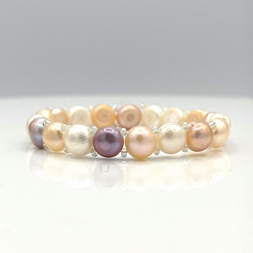 Mixed pearl flat stretchy bracelet