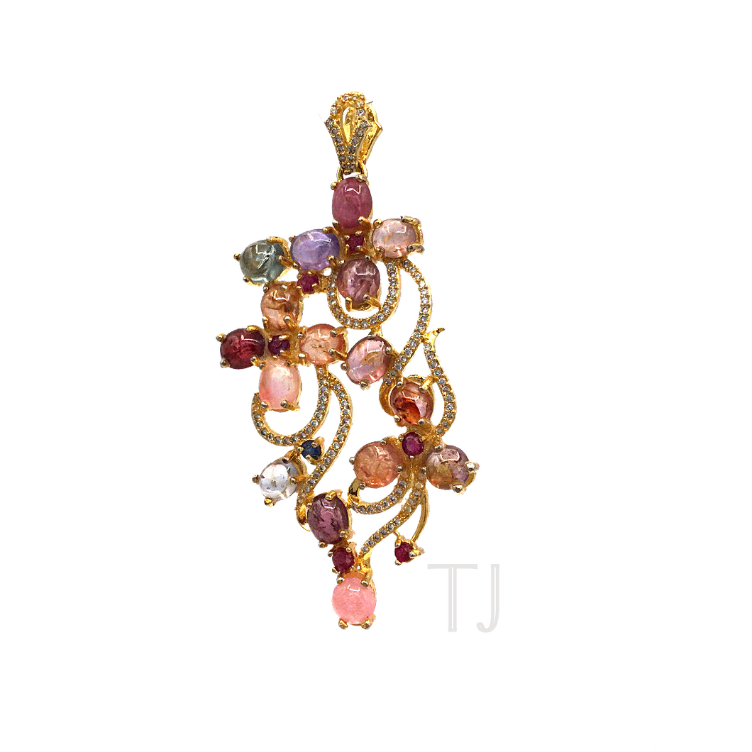 Tourmaline Pendant in floral tattoo style