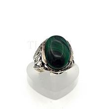 Load image into Gallery viewer, Malachite ring in antique silver setting
