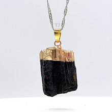 将图片加载到图库查看器，Black Tourmaline Raw gold dipped pendant
