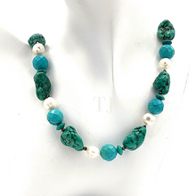 Load image into Gallery viewer, Turquoise and pearl necklace in sterling silver
