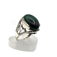 Load image into Gallery viewer, Malachite ring in antique silver setting
