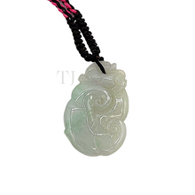 将图片加载到图库查看器，Burmese Jade Figure Pendant with red silk string with small jade beads
