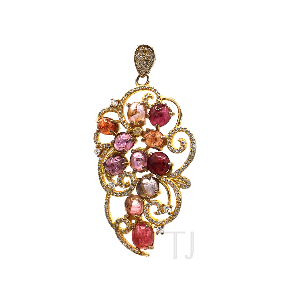 Multicolored Tourmaline Pendant in gold dipped sterling silver