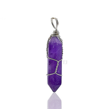 Cargar imagen en el visor de la galería, Natural gemstones wire-wrapped point pendant
