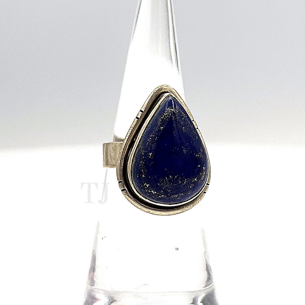 Tear drop lapis lazuli ring in sterling silver