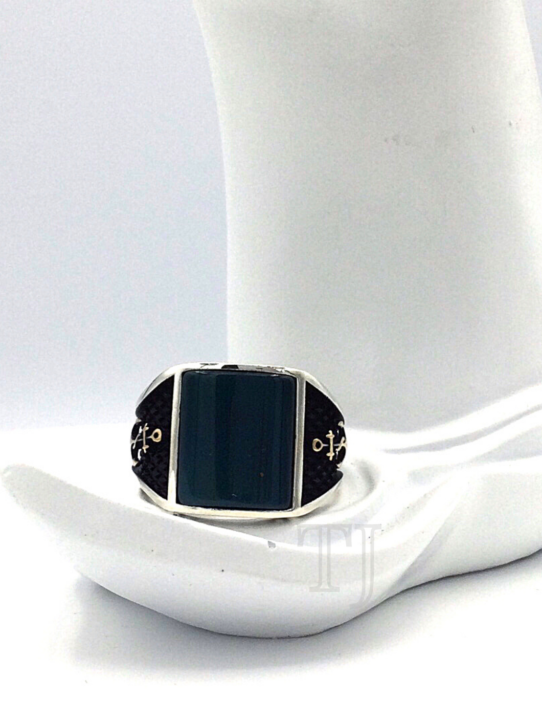 Square Green Onyx Gemstone Ring in Sterling Silver