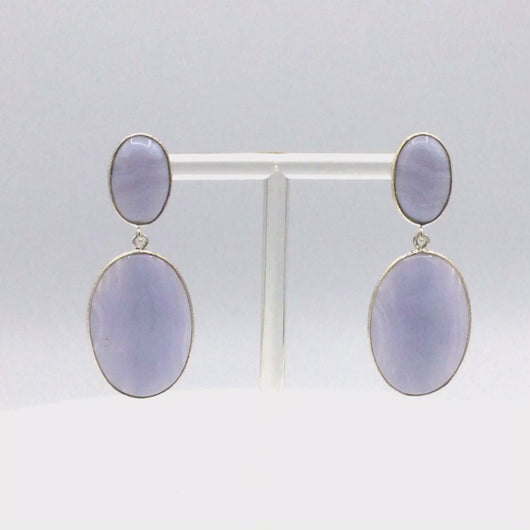 360 view of Blue Lace Agate Oval Cabochon hanging earrings in sterling silver