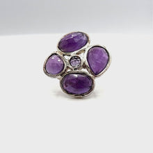 Cargar y reproducir el video en el visor de la galería, 360 video of Amethyst Faceted Flower shape ring in sterling silver
