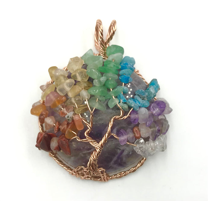 Amethyst Chakras Tree Circle Pendant