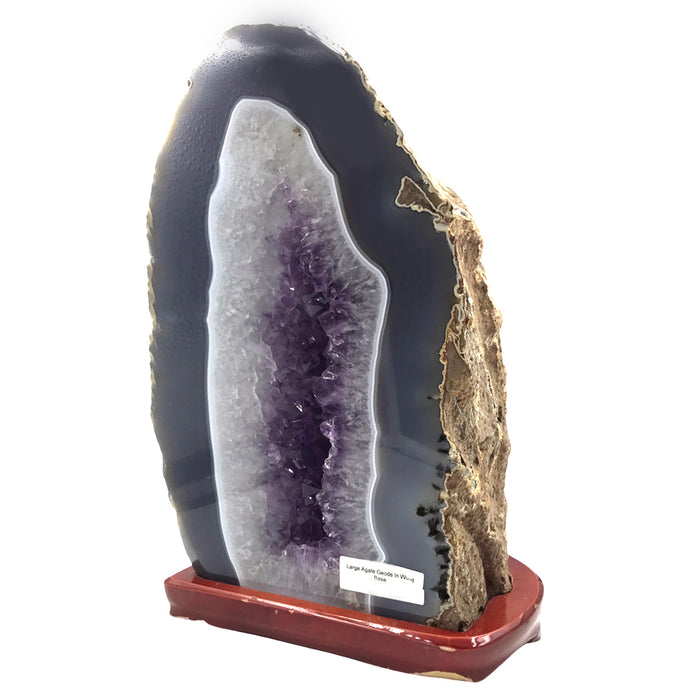 Large Agate Geode with Amethyst Center in Wood Base