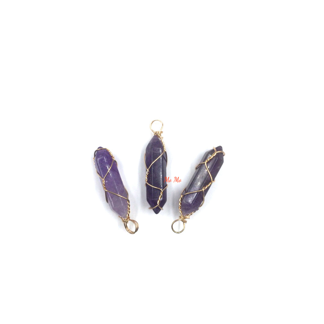 Amethyst Point pendants with gold wire wrap