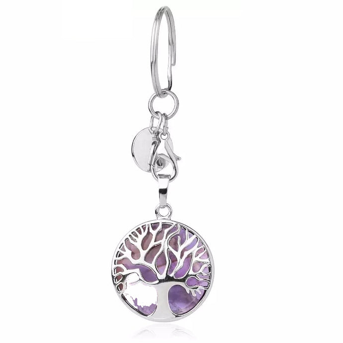 Amethyst Tree of Life Circle Keychain