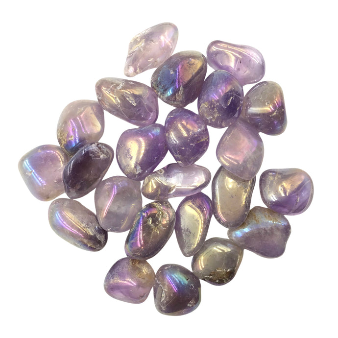 A bunch of Aura coated Amethyst tumbled stones