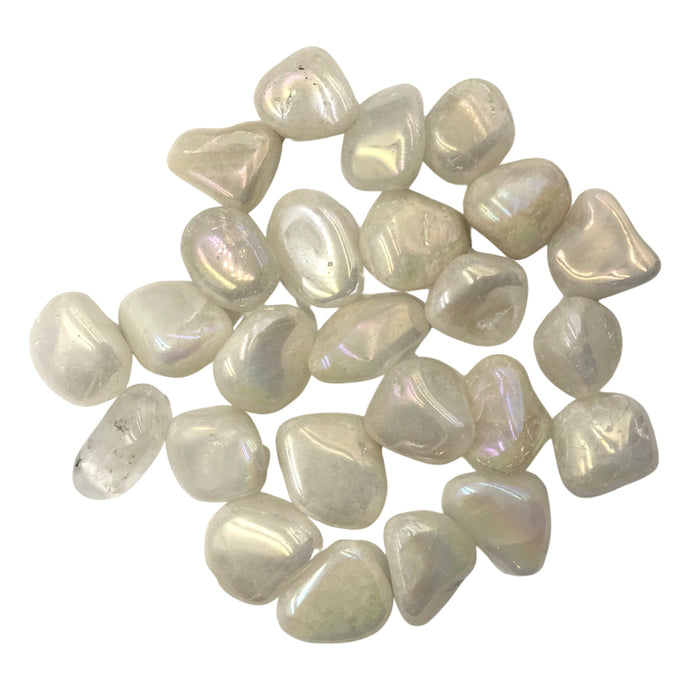 A bunch of Aura coated Quartz Crystal tumbled stones