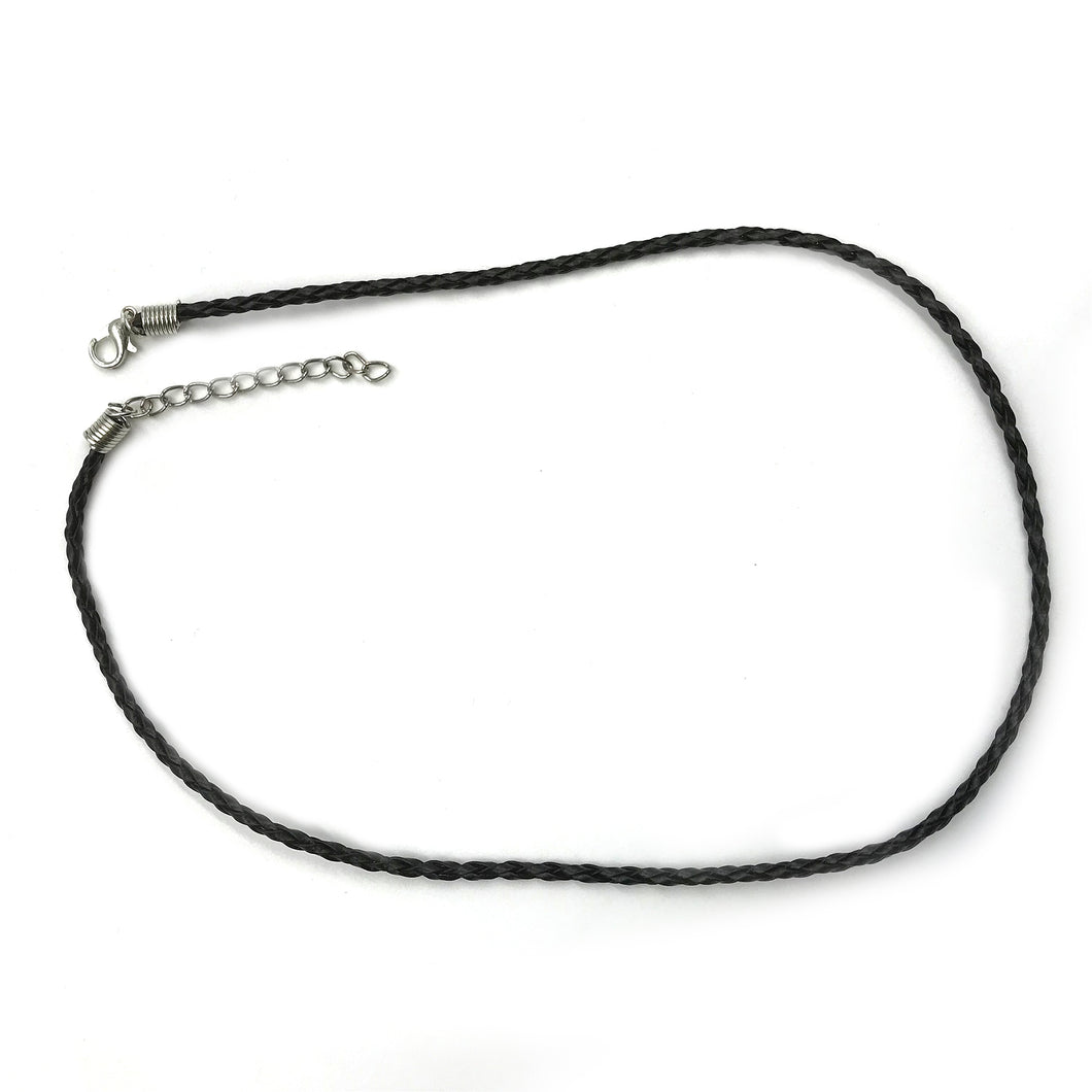 Black Braided Leather Cord Necklace with metal lobster clasp