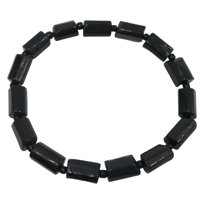 Black Tourmaline Smooth Tube Bracelet with small beads in between