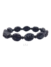 Load image into Gallery viewer, Black Onyx Carved Bead Bracelet
