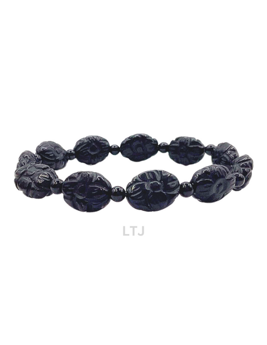 Black Onyx Carved Bead Bracelet