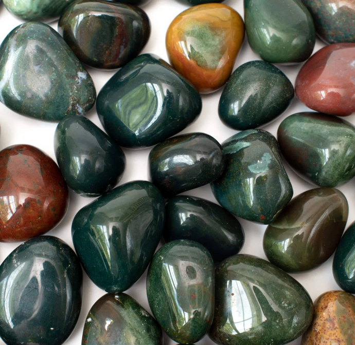 Bloodstone tumbled stones closer view