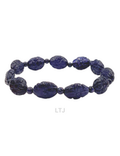 将图片加载到图库查看器，Blue Gold Sandstone Carved Bead Bracelet
