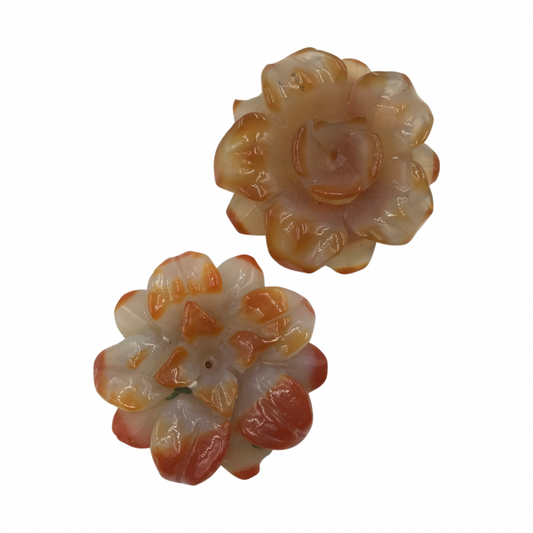 Two Carnelian flower shaped pendants