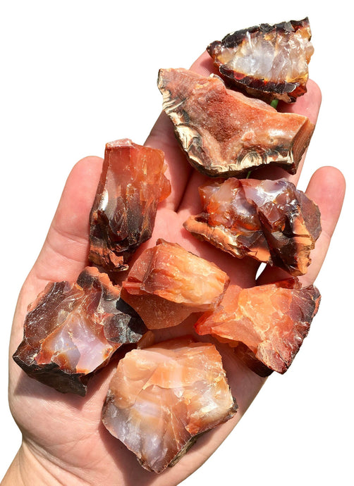 Carnelian Rough Stones on a hand