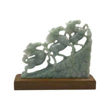Load image into Gallery viewer, Hand-Carved Burmese Jade Galloping Horses Sculpture With Stand
