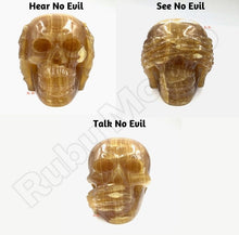 Cargar imagen en el visor de la galería, Citrine Calcite Skull head (3 Wise Monkeys set)
