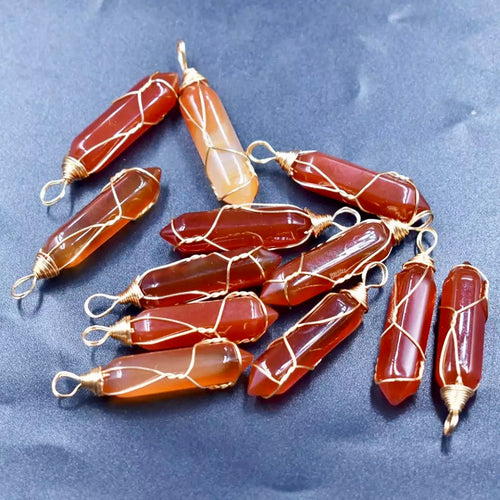 Carnelian Point Pendants with gold wire wrapped