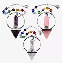 将图片加载到图库查看器，Gemstones Hexagon Pendulum with 7 different stones representing 7 chakras
