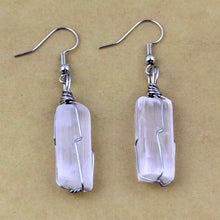 Load image into Gallery viewer, Selenite Stick Earring Silver Wire Wrapped
