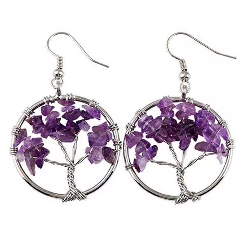 Amethyst Tree Earrings with hook style