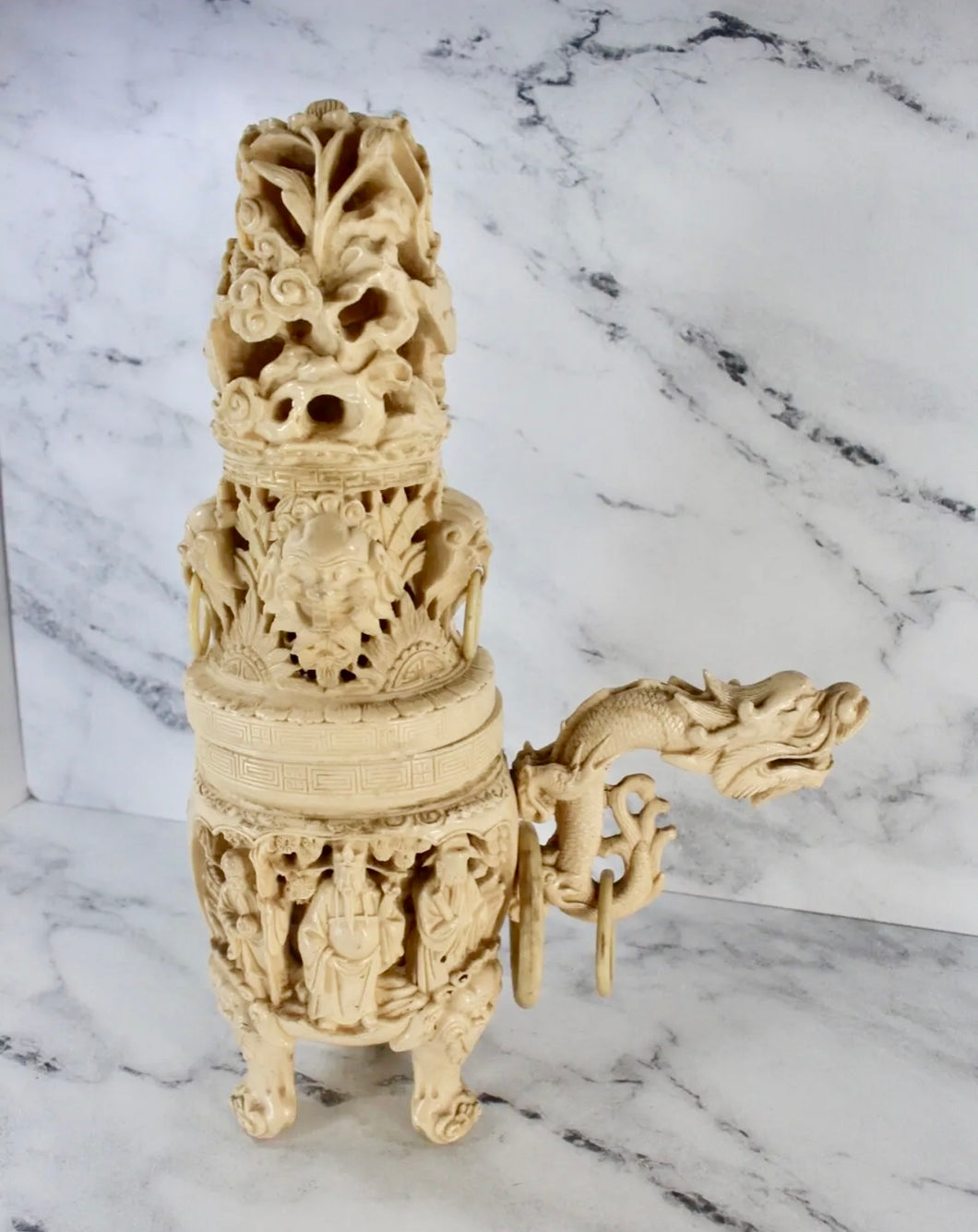 The Majestic Two-Piece Incense Burner: A Divine Display of Mythical Creatures and Deities