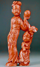 Cargar imagen en el visor de la galería, Coral Carving of Kwan Yin and Little Boy
