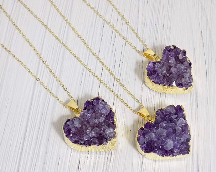 Amethyst Heart Druzy Pendant with a chain