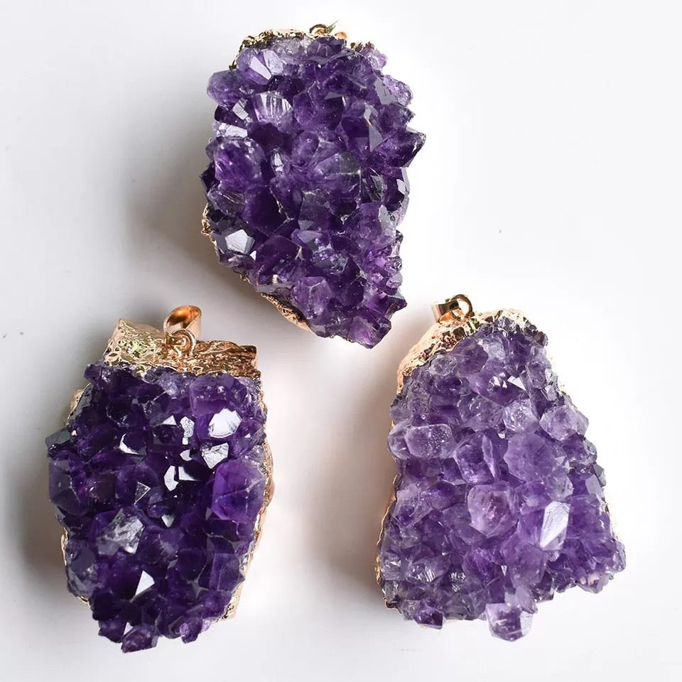 Amethyst Druzy Pendant Large (Gold-Plated)