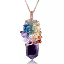 Load image into Gallery viewer, Amethyst point chakra tree pendant
