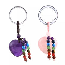 Load image into Gallery viewer, Amethyst Heart key chain and Rose Quartz Heart key chain
