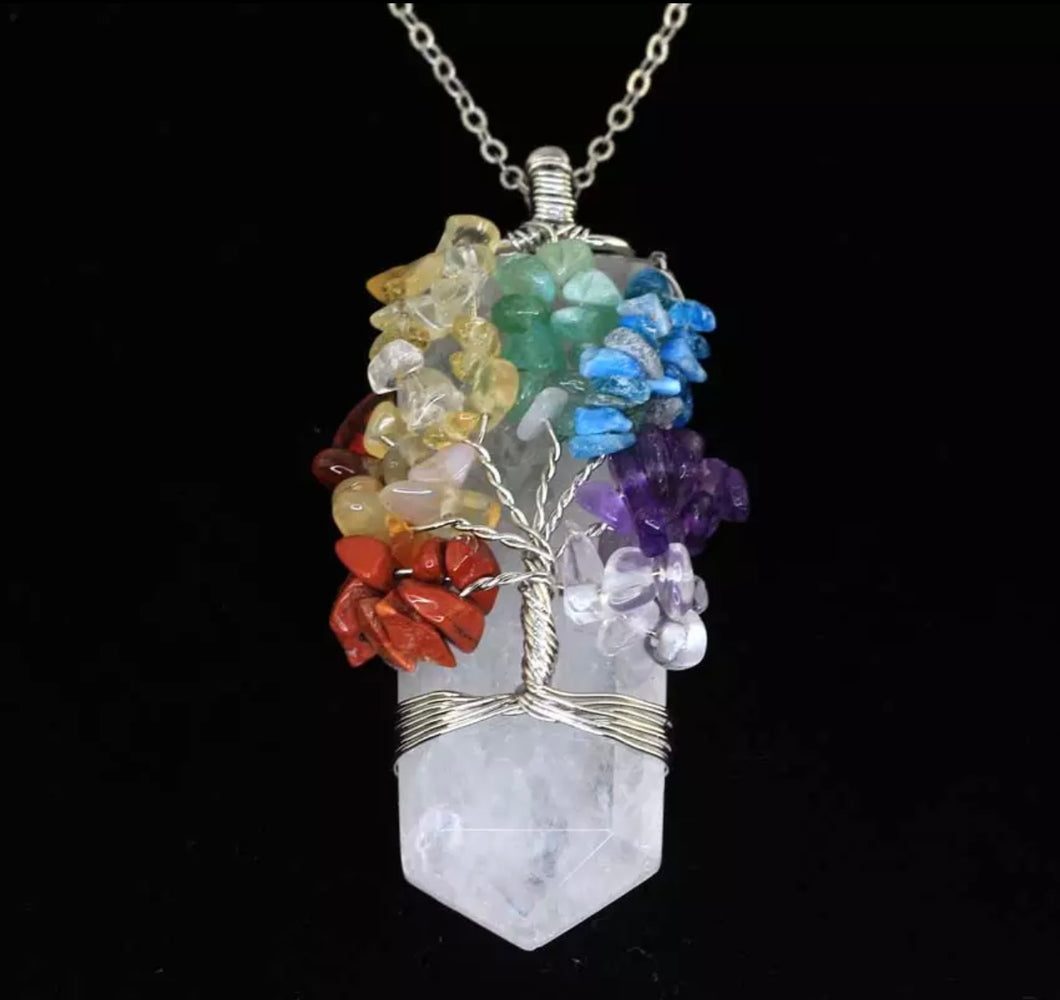 Quartz Point Chakra Tree Pendant & Chain