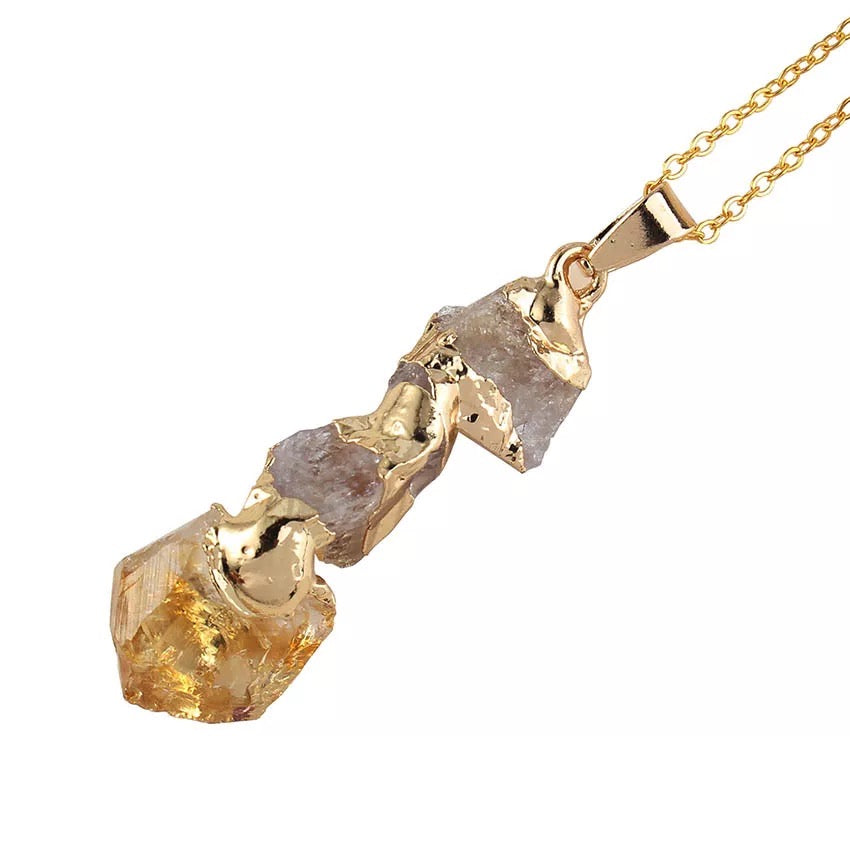 Citrine Raw Long Pendant (Gold)