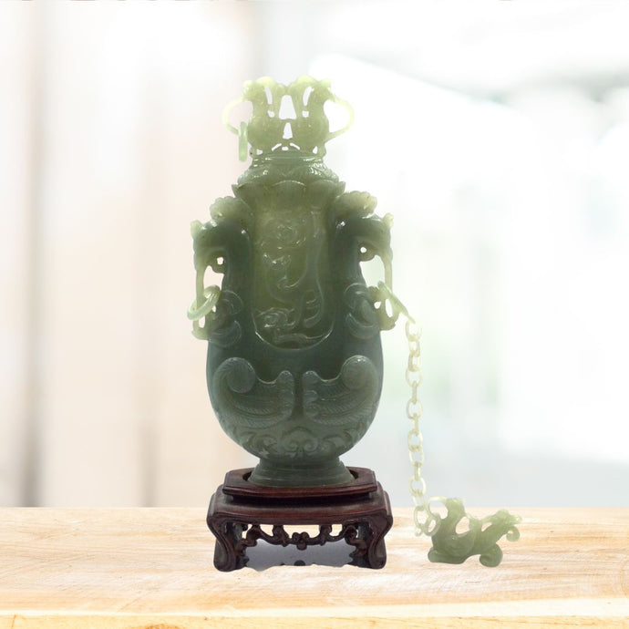 Antique designed Jade Incense Burner with a chain and a figure