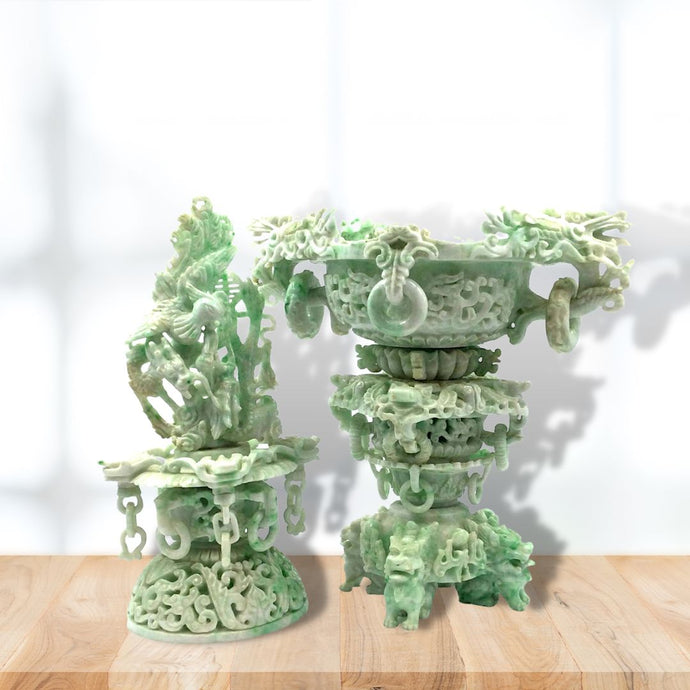 Antique designed Jade Incense Burner in green and white color