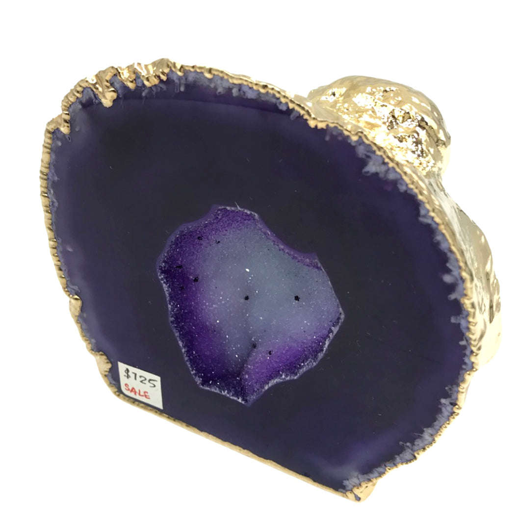 Gold Coated Purple Agate Geode