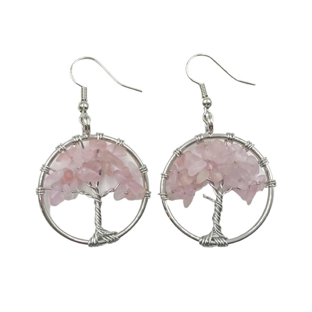 Rose Quartz Tree of Life Earring