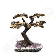 Загрузить изображение в средство просмотра галереи, Yellow Tiger&#39;s Eye Gemstone Tree in Amethyst Base
