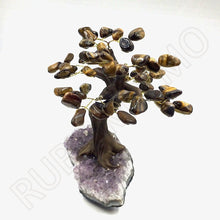 Load image into Gallery viewer, Yellow Tiger&#39;s Eye Gemstone Tree in Amethyst Base
