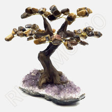 Load image into Gallery viewer, Yellow Tiger&#39;s Eye Gemstone Tree in Amethyst Base
