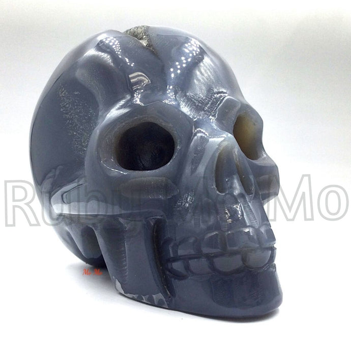 Blue Lace Agate skull head front view