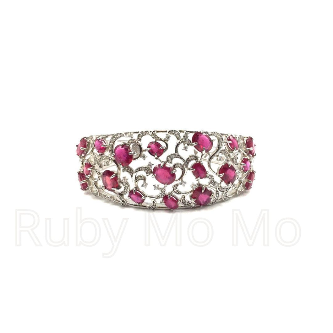 Ruby bangle bracelet in beautiful Kanote design (sterling silver)